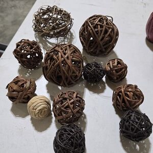 Decorative Rattan Ball Set - Brown and Tan